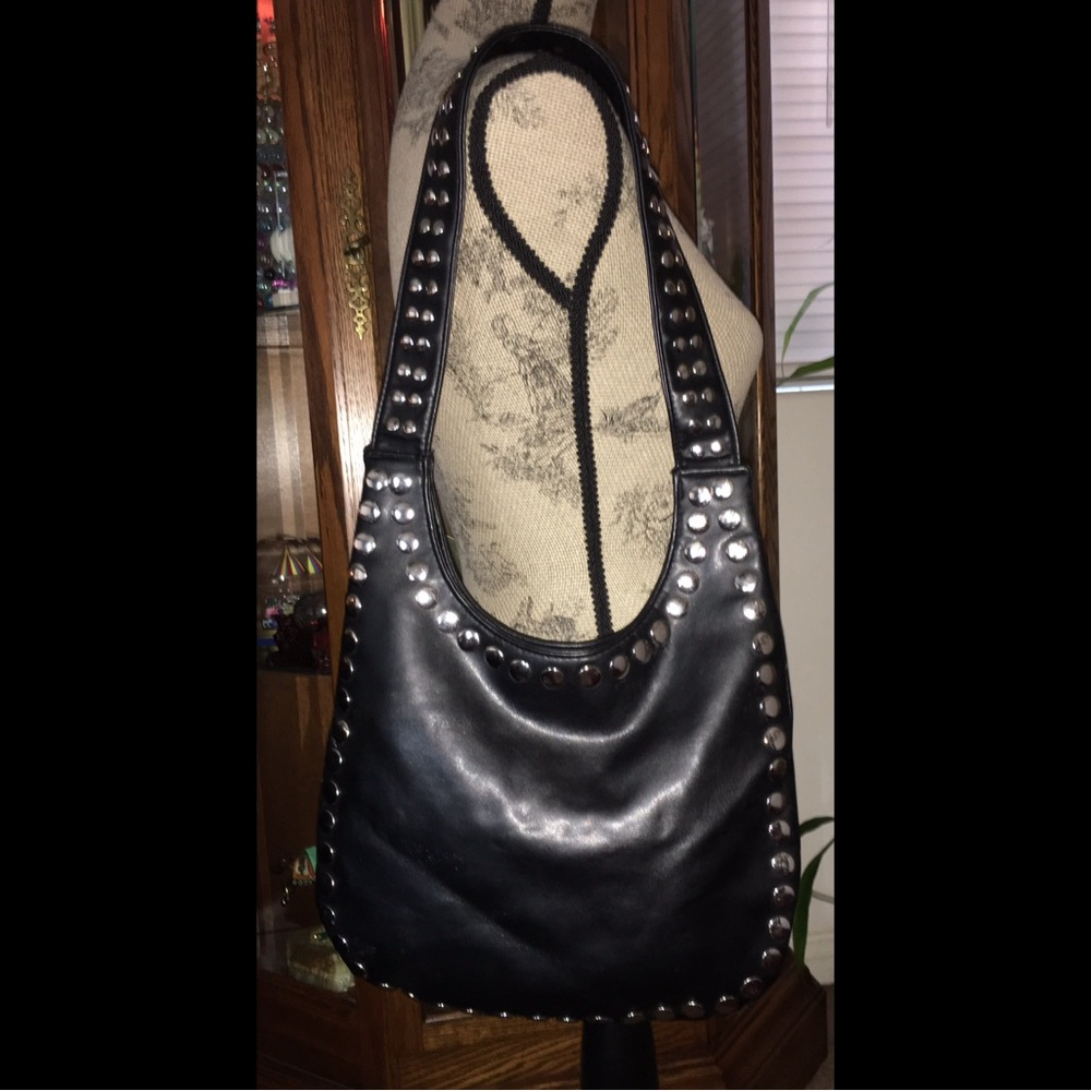 Black Studded Leather Shoulder Bag - Picture 4 of 6
